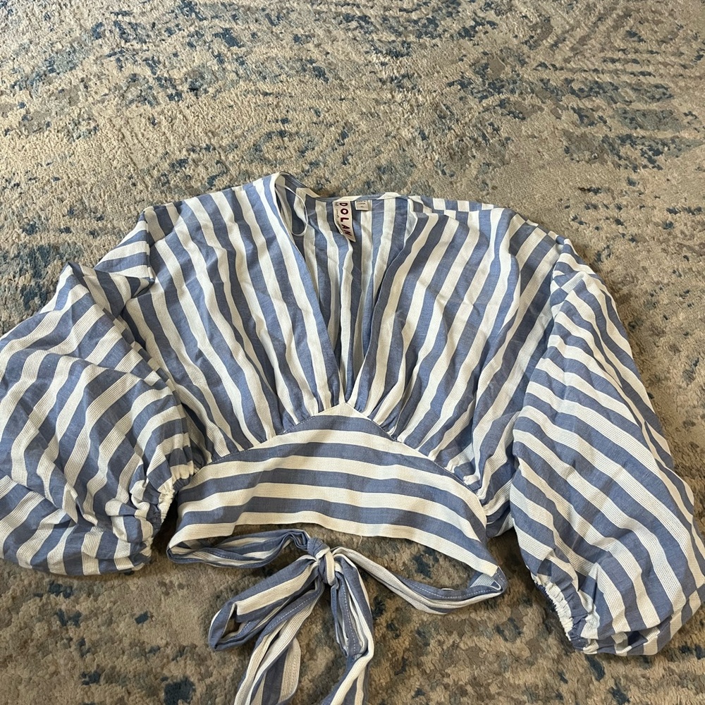 NWOT Anthropologie Dolan striped bow puff sleeve top XS - Picture 3 of 5